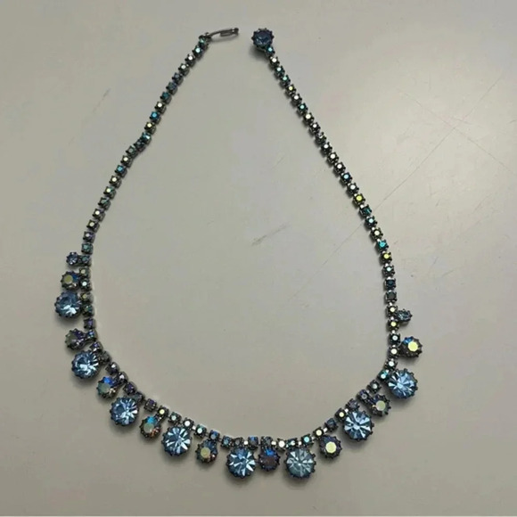 Vintage Aurora Borealis Blue Toned Choker Rhinestone Necklace - Picture 1 of 5